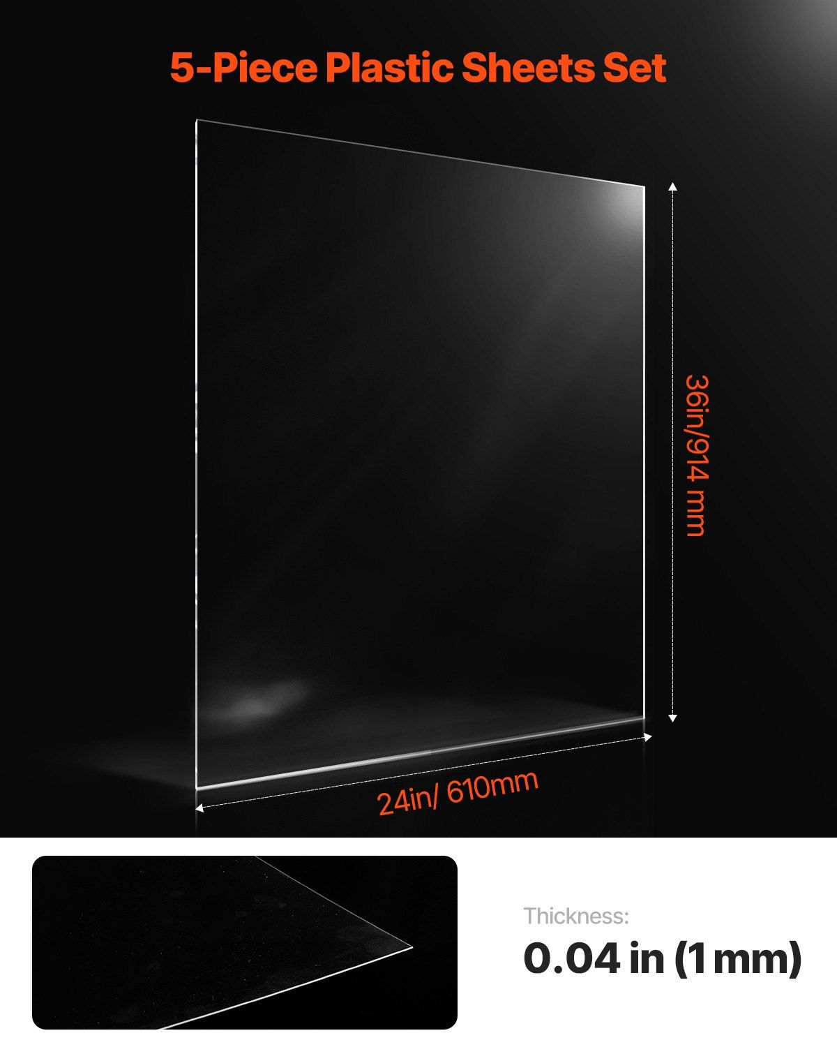 PET/Plexiglass Sheets, 5-Pack Plastic Sheet, 610 x 914 mm 1 mm Thick Transparent Clear Flexible Plastic V952-PETSLB2436INCG8GHV0