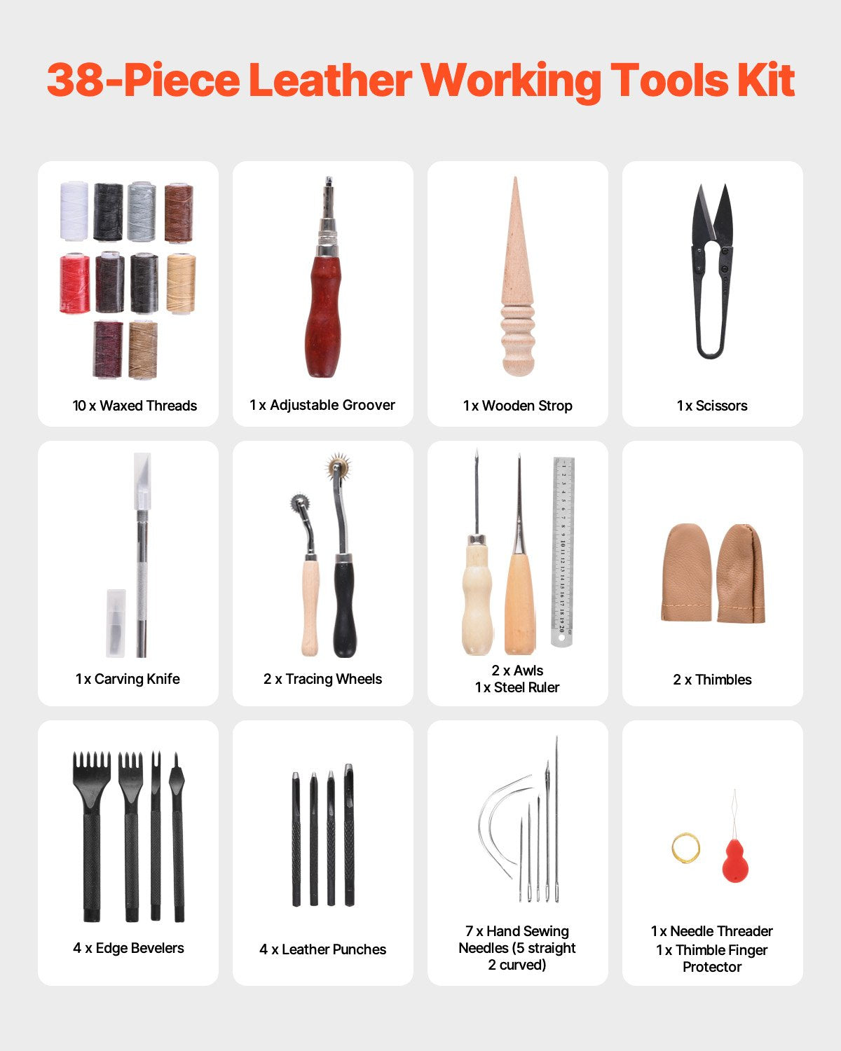 Leather Working Tools Kit, 38 PCS Leather Craft Tools with Portable Canvas Storage Bag, Engraving Punching V952-PGGJTZFBGJB3WJWNHV0