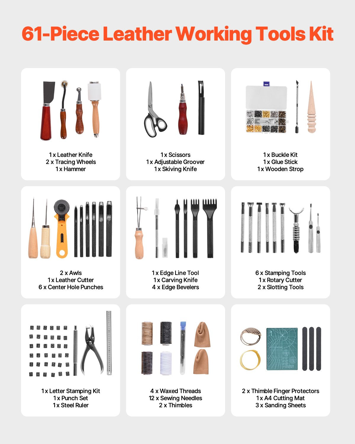 Leather Working Tools Kit, 61 PCS Leather Craft Tools with Portable Canvas Storage Bag, Engraving Punching V952-PGGJTZFBGJB5FH3UMV0