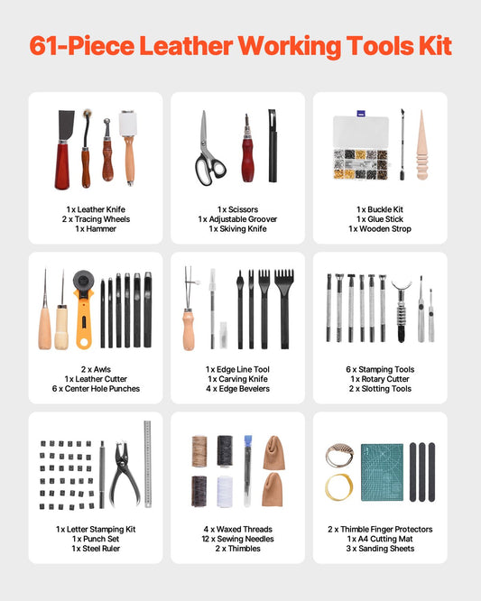 Leather Working Tools Kit, 61 PCS Leather Craft Tools with Portable Canvas Storage Bag, Engraving Punching V952-PGGJTZFBGJB5FH3UMV0