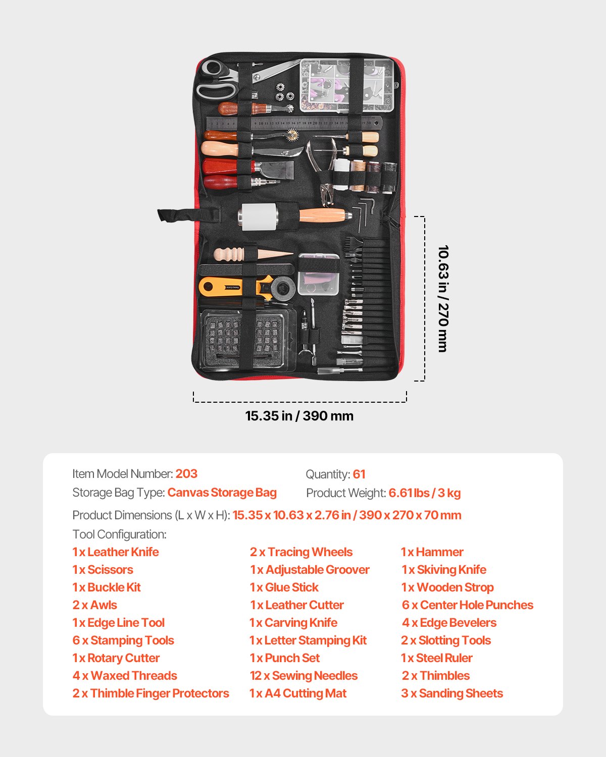 Leather Working Tools Kit, 61 PCS Leather Craft Tools with Portable Canvas Storage Bag, Engraving Punching V952-PGGJTZFBGJB5FH3UMV0