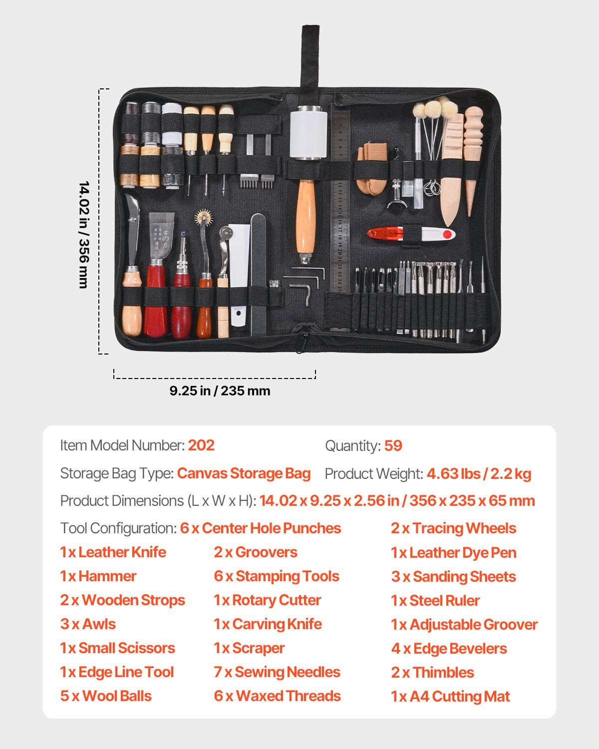 Leather Working Tools Kit, 59 PCS Leather Craft Tools with Portable Canvas Storage Bag, Engraving Punching V952-PGGJTZFBGJB6K60DTV0