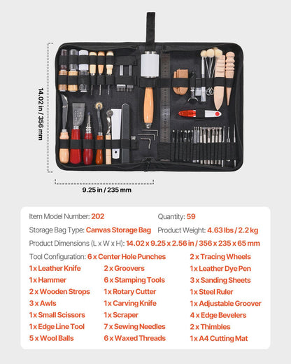 Leather Working Tools Kit, 59 PCS Leather Craft Tools with Portable Canvas Storage Bag, Engraving Punching V952-PGGJTZFBGJB6K60DTV0