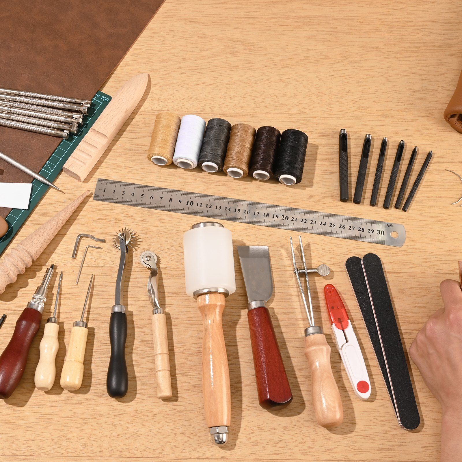 Leather Working Tools Kit, 59 PCS Leather Craft Tools with Portable Canvas Storage Bag, Engraving Punching V952-PGGJTZFBGJB6K60DTV0