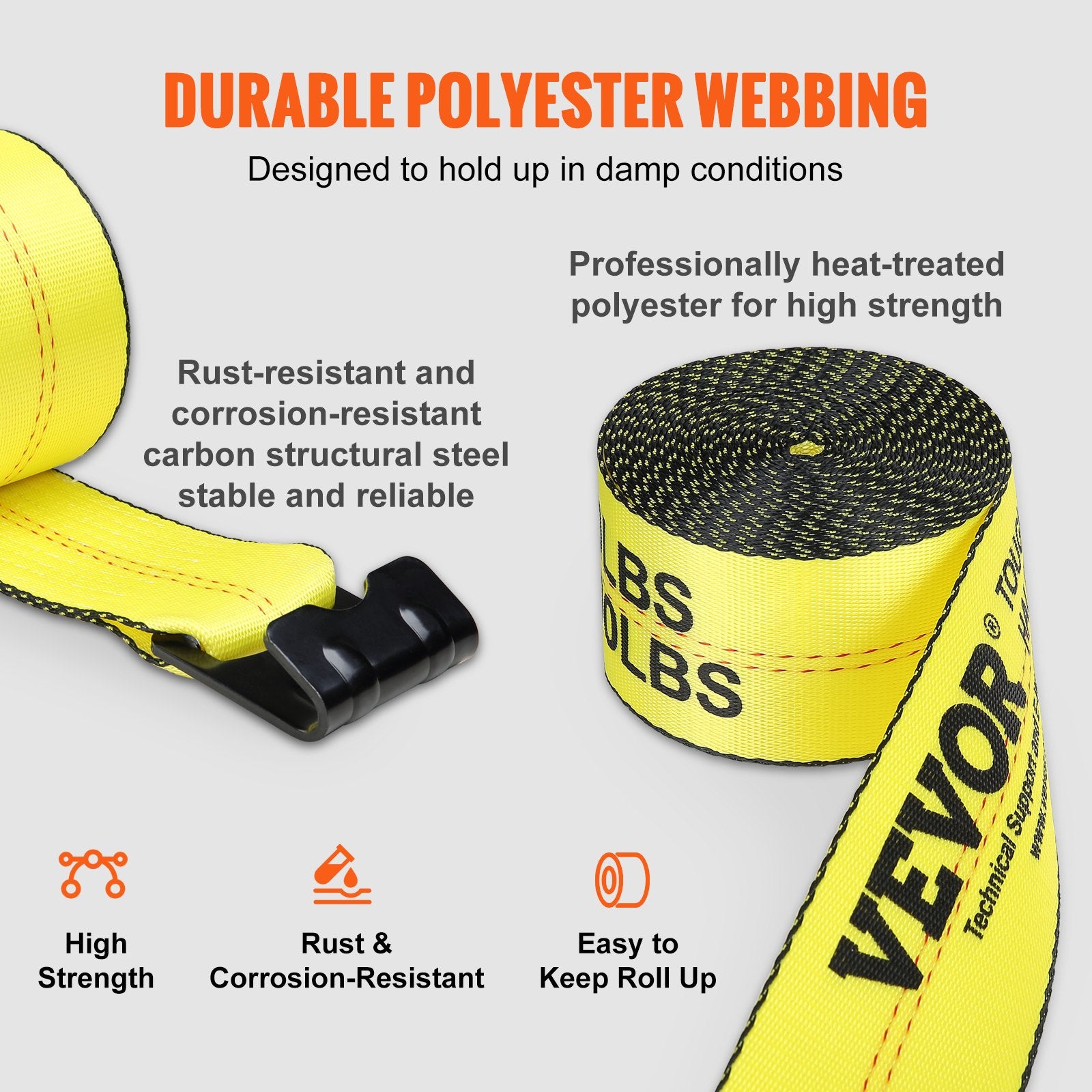 Winch Straps, 10.2 cm x 9.1 m, 2.7T Load Capacity, 8.2T Break Strength, Truck Straps with Flat Hook, Flatbed V952-PGJPDHS4INCH3QVCJV0