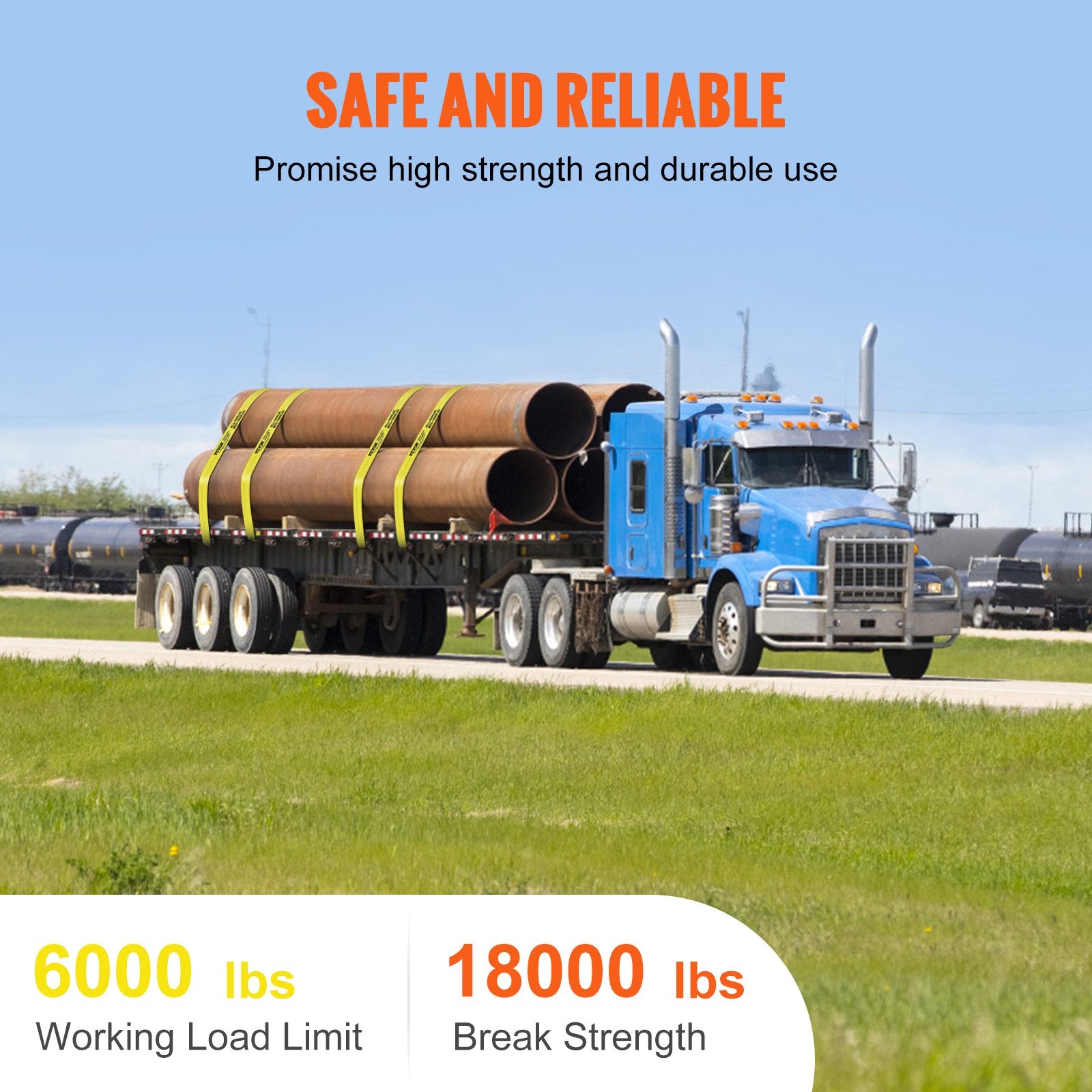 Winch Straps, 10.2 cm x 9.1 m, 2.7T Load Capacity, 8.2T Break Strength, Truck Straps with Flat Hook, Flatbed V952-PGJPDHS4INCH3QVCJV0