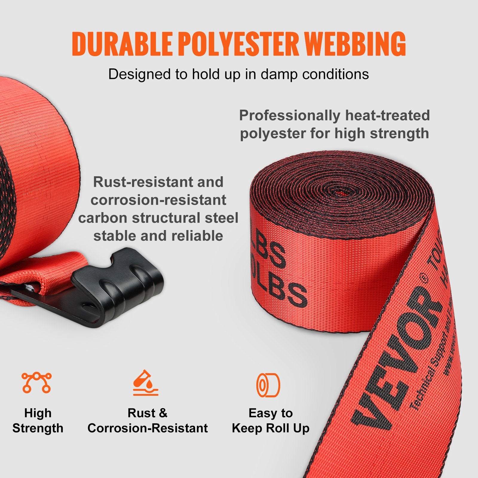 Winch Straps, 10.2 cm x 9.1 m, 2.7T Load Capacity, 8.2T Breaking Strength, Truck Straps with Flat Hook, V952-PGJPDHS4INCH3T7LFV0