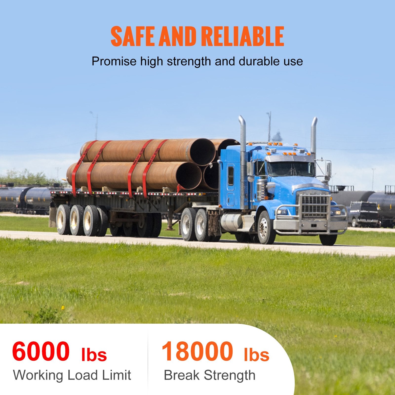 Winch Straps, 10.2 cm x 9.1 m, 2.7T Load Capacity, 8.2T Breaking Strength, Truck Straps with Flat Hook, V952-PGJPDHS4INCH3T7LFV0