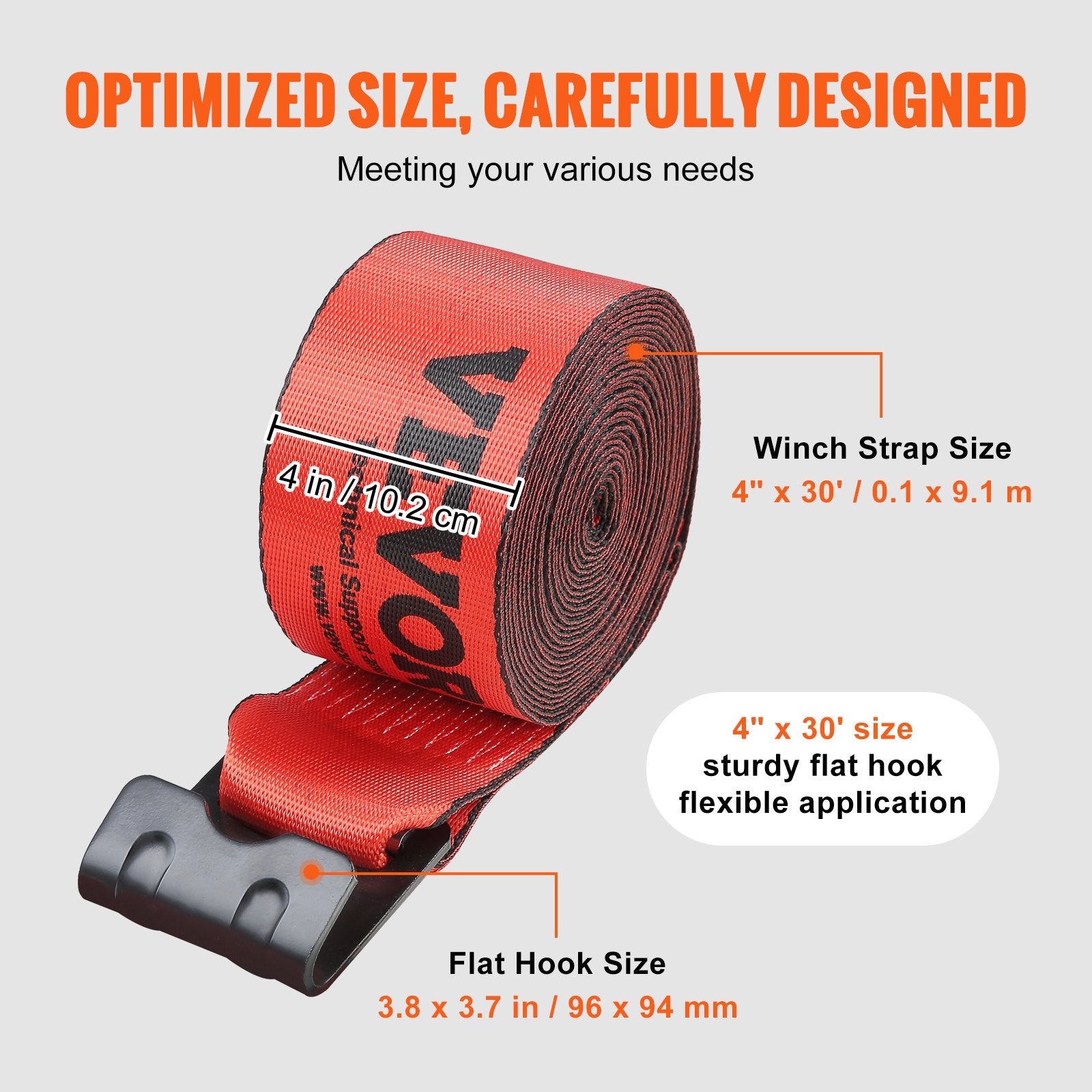 Winch Straps, 10.2 cm x 9.1 m, 2.7T Load Capacity, 8.2T Breaking Strength, Truck Straps with Flat Hook, V952-PGJPDHS4INCH3T7LFV0