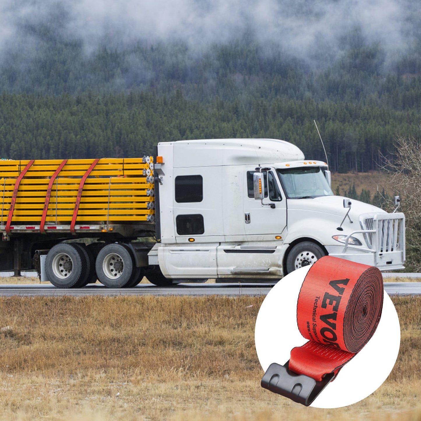 Winch Straps, 10.2 cm x 9.1 m, 2.7T Load Capacity, 8.2T Breaking Strength, Truck Straps with Flat Hook, V952-PGJPDHS4INCH3T7LFV0