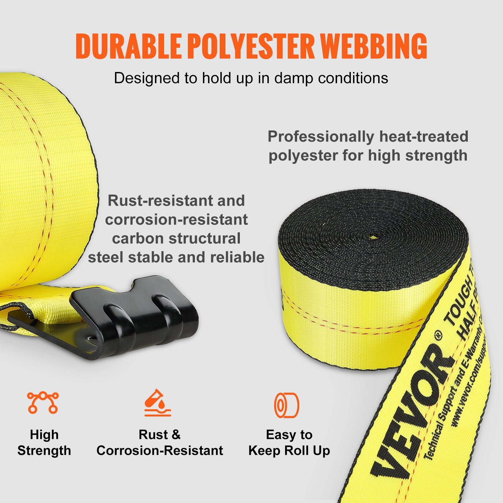Winch Straps, 10.2 cm x 12.2 m, 2.7T Load Capacity, 8.2T Break Strength, Truck Straps with Flat Hook, Flatbed V952-PGJPDHS4INCH4XSZKV0