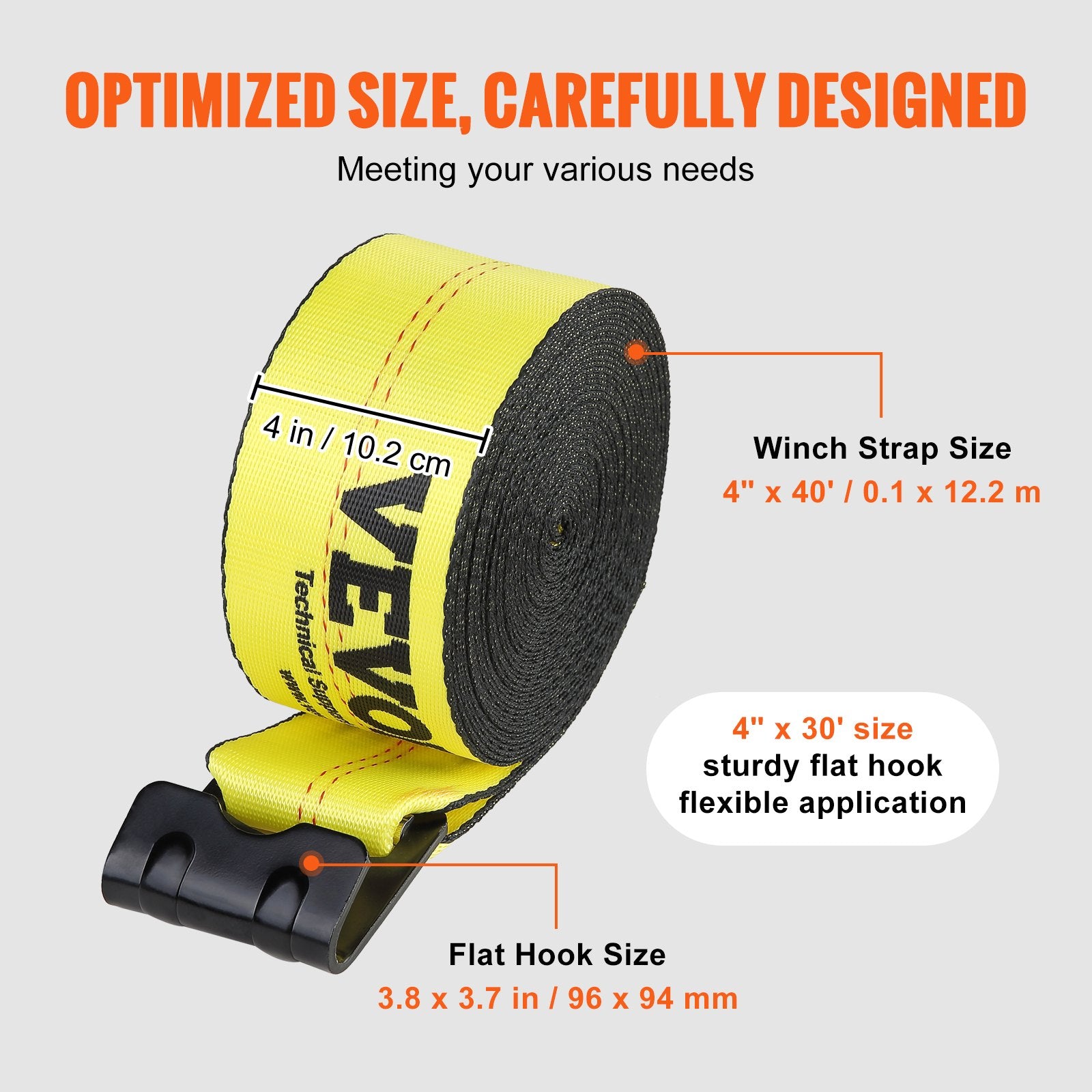 Winch Straps, 10.2 cm x 12.2 m, 2.7T Load Capacity, 8.2T Break Strength, Truck Straps with Flat Hook, Flatbed V952-PGJPDHS4INCH4XSZKV0