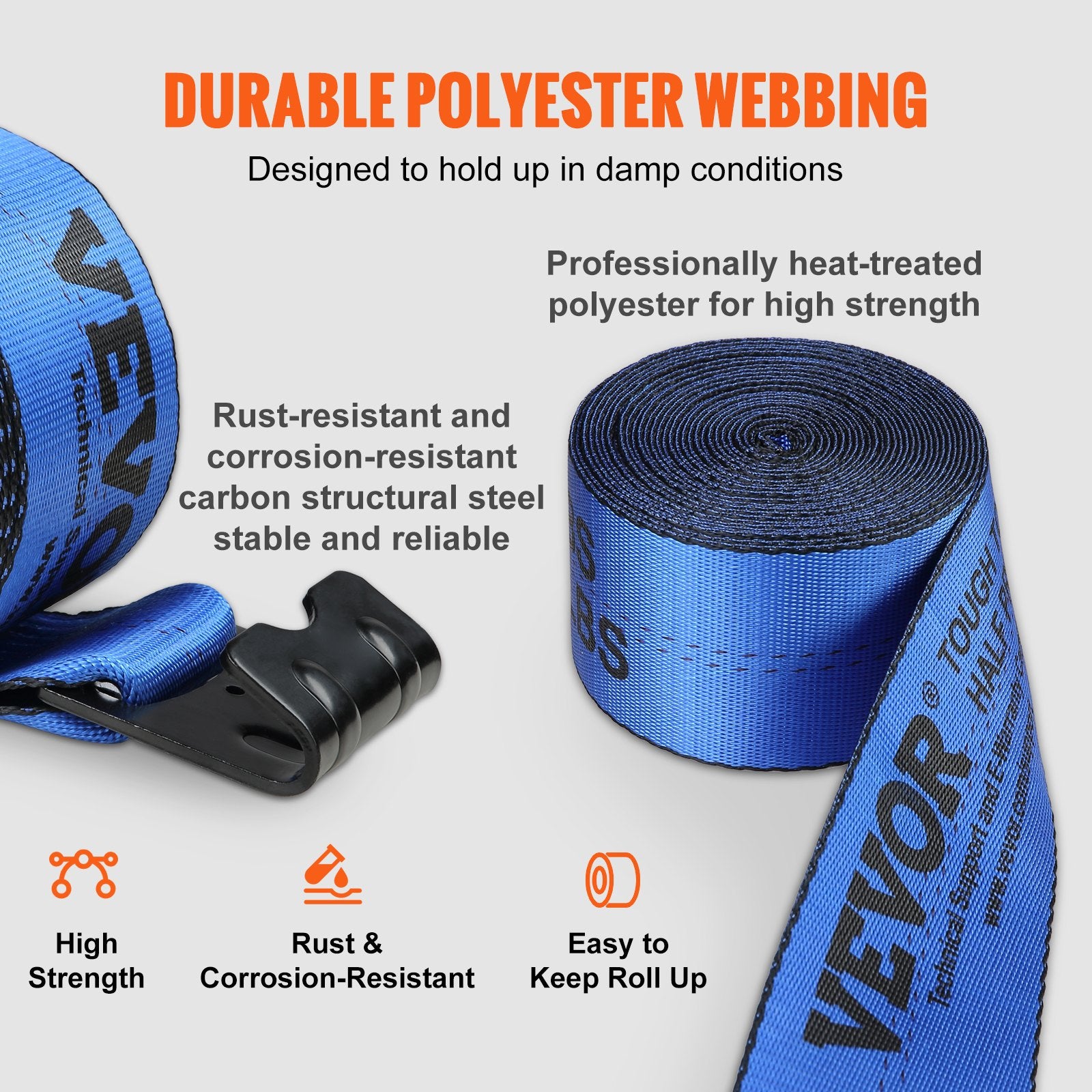 Winch Straps, 10.2 cm x 9.1 m, 2.7T Load Capacity, 8.2T Breaking Strength, Truck Straps with Flat Hook, V952-PGJPDLS4INCH3LGJKV0