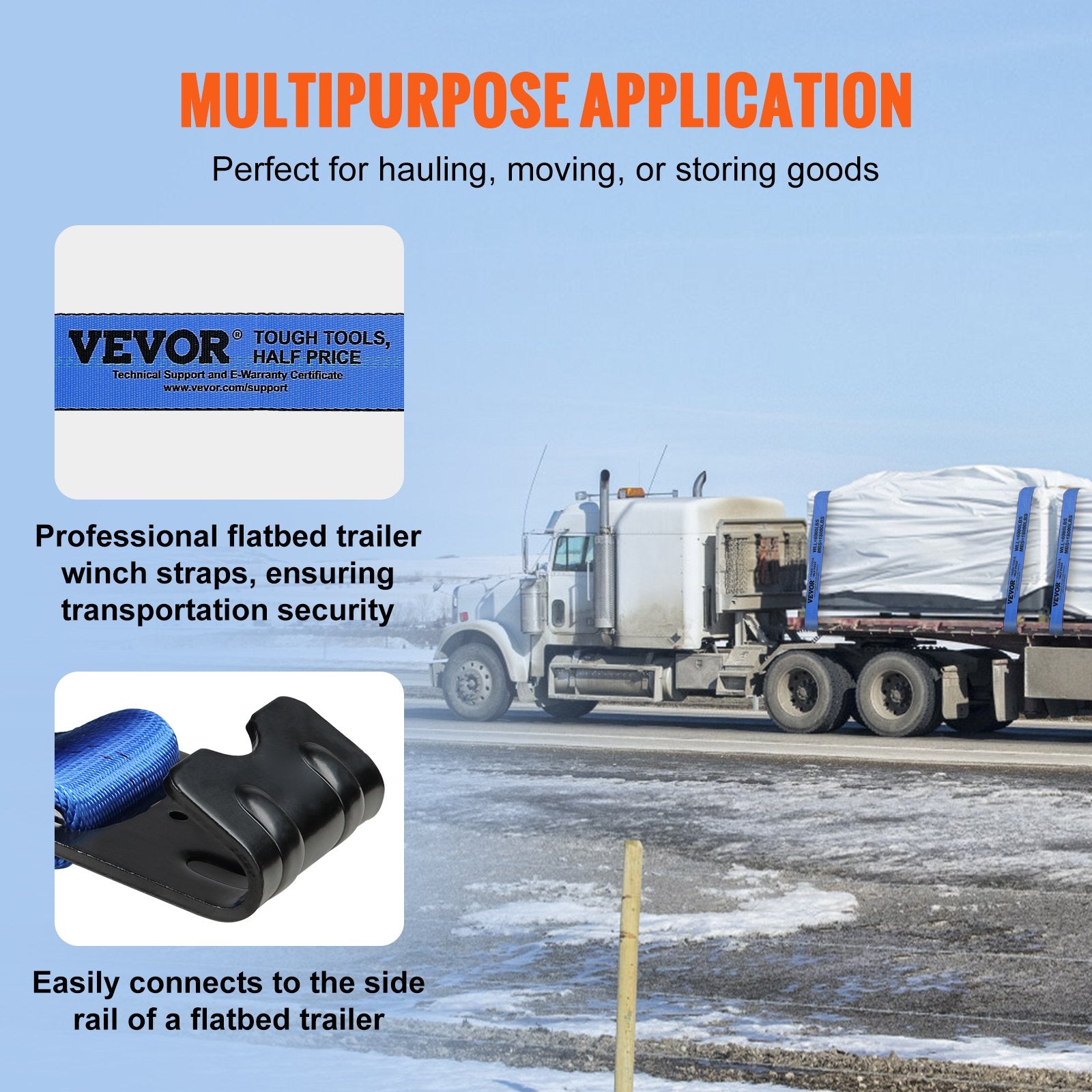 Winch Straps, 10.2 cm x 9.1 m, 2.7T Load Capacity, 8.2T Breaking Strength, Truck Straps with Flat Hook, V952-PGJPDLS4INCH3LGJKV0