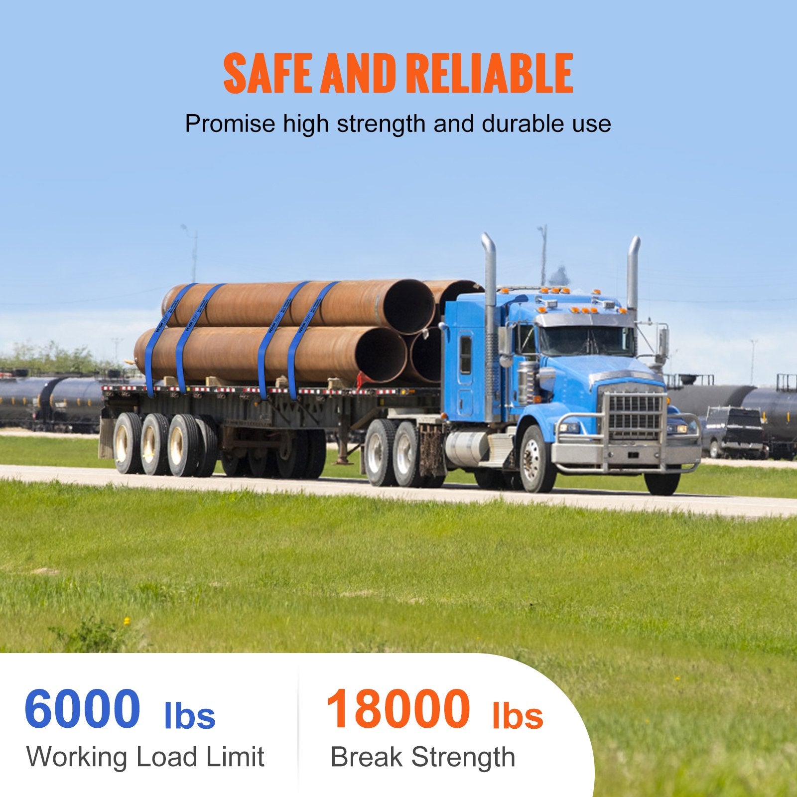 Winch Straps, 10.2 cm x 9.1 m, 2.7T Load Capacity, 8.2T Breaking Strength, Truck Straps with Flat Hook, V952-PGJPDLS4INCH3LGJKV0