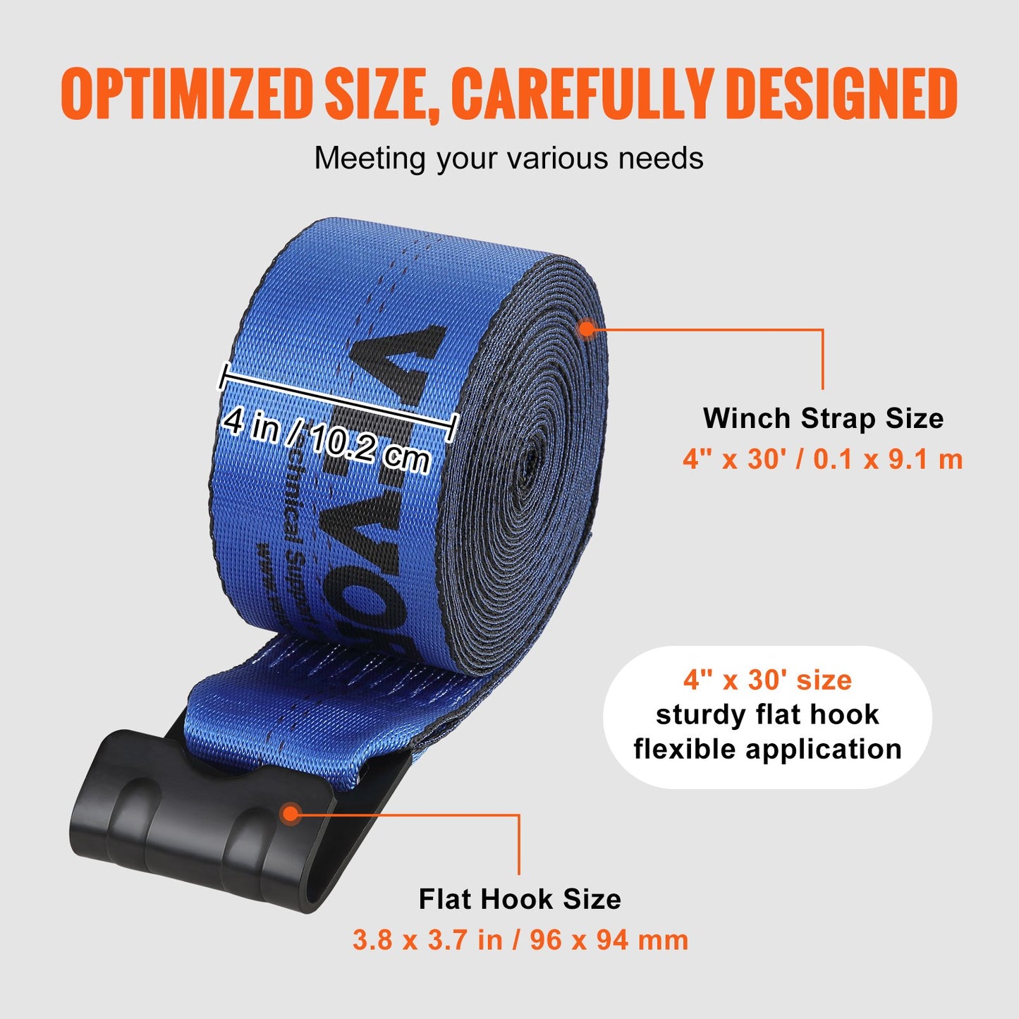 Winch Straps, 10.2 cm x 9.1 m, 2.7T Load Capacity, 8.2T Breaking Strength, Truck Straps with Flat Hook, V952-PGJPDLS4INCH3LGJKV0
