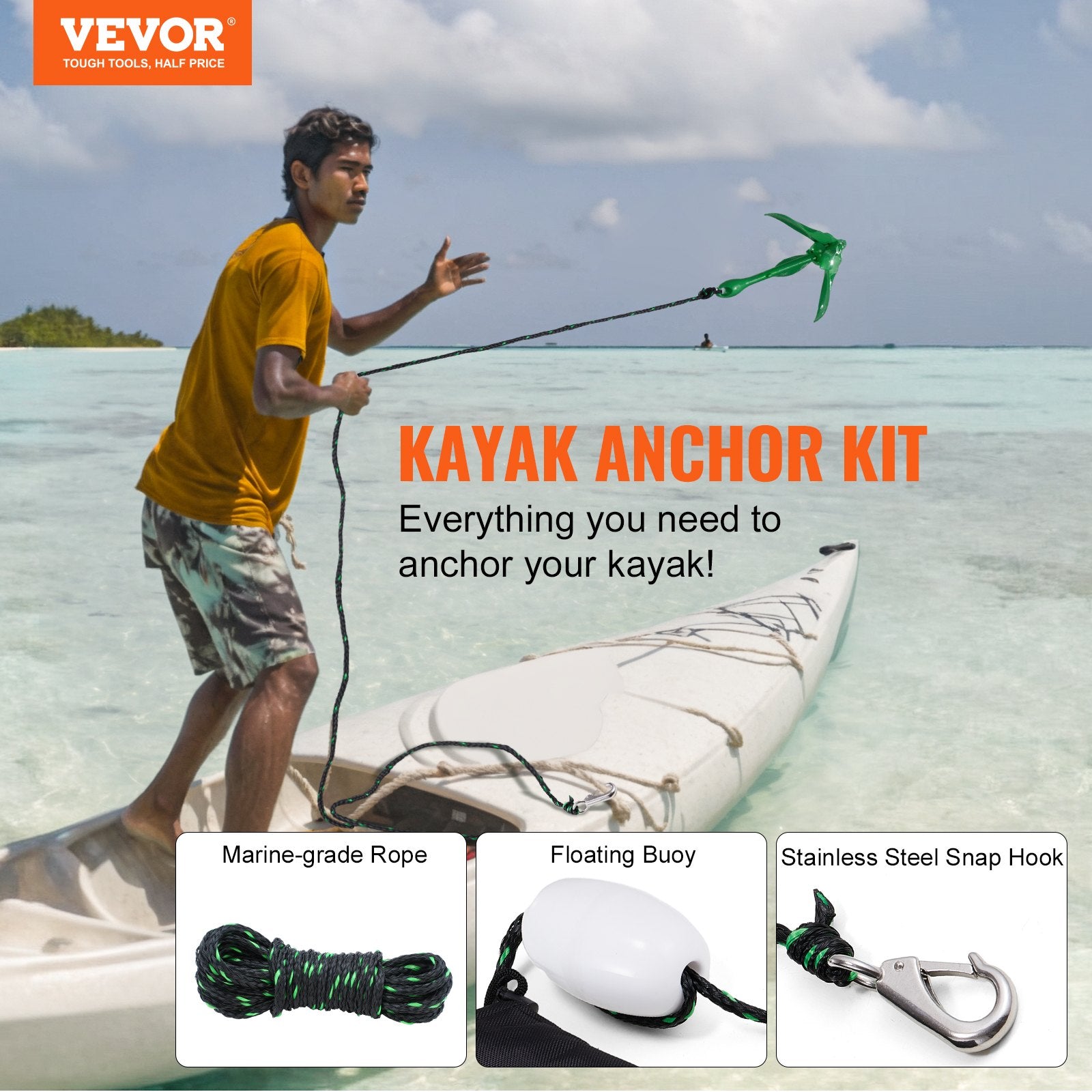 Kayak Anchor Kit, 3.5 lb Paddle Board Anchor Kit with 26.2 ft/8 m Rope and Buoy, Folding Small Boat Anchor V952-PHTMYJTPSG35NCT7KV0