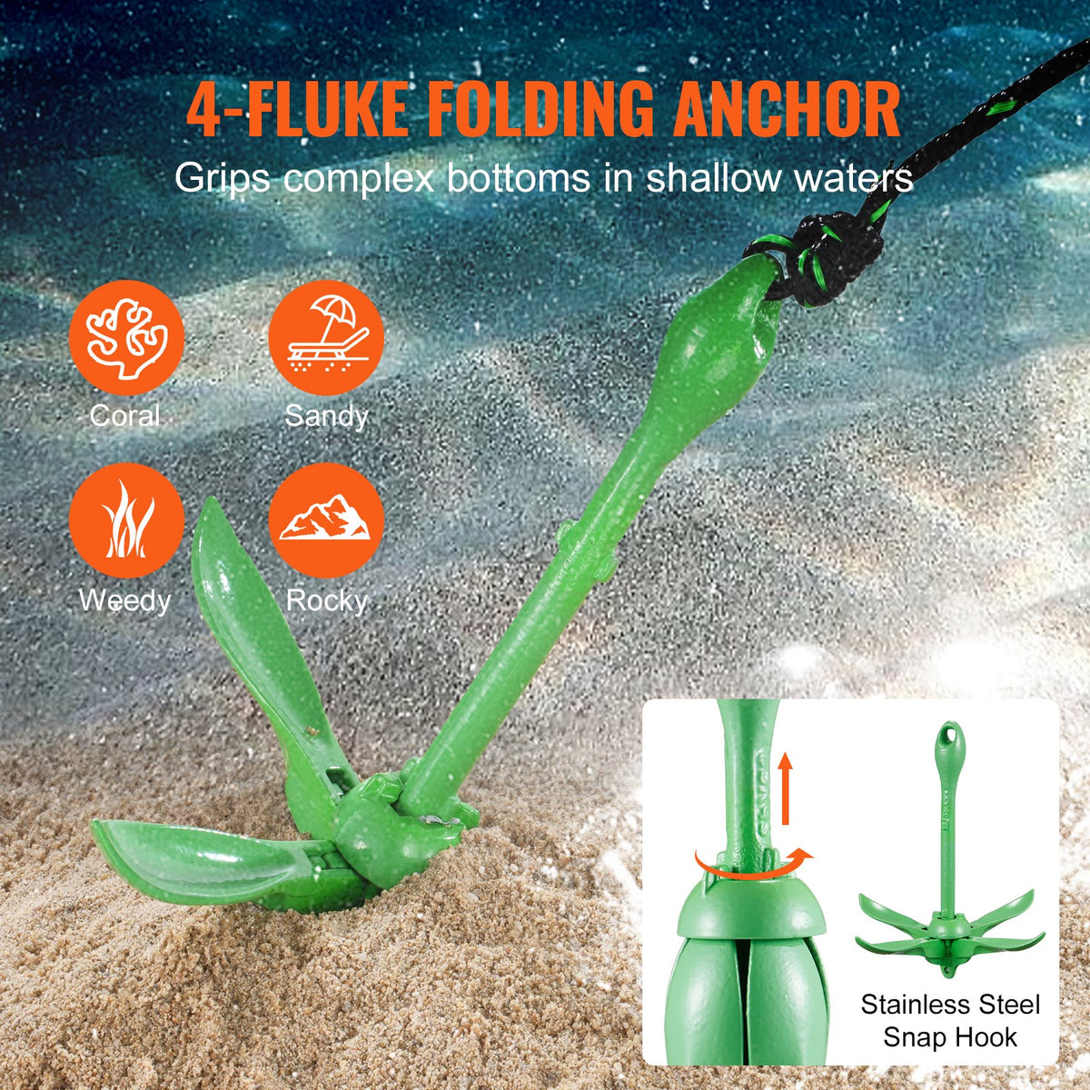 Kayak Anchor Kit, 3.5 lb Paddle Board Anchor Kit with 26.2 ft/8 m Rope and Buoy, Folding Small Boat Anchor V952-PHTMYJTPSG35NCT7KV0