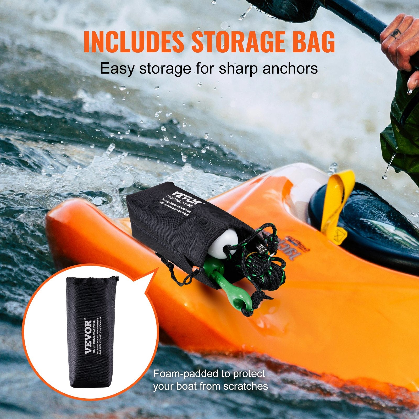 Kayak Anchor Kit, 3.5 lb Paddle Board Anchor Kit with 26.2 ft/8 m Rope and Buoy, Folding Small Boat Anchor V952-PHTMYJTPSG35NCT7KV0