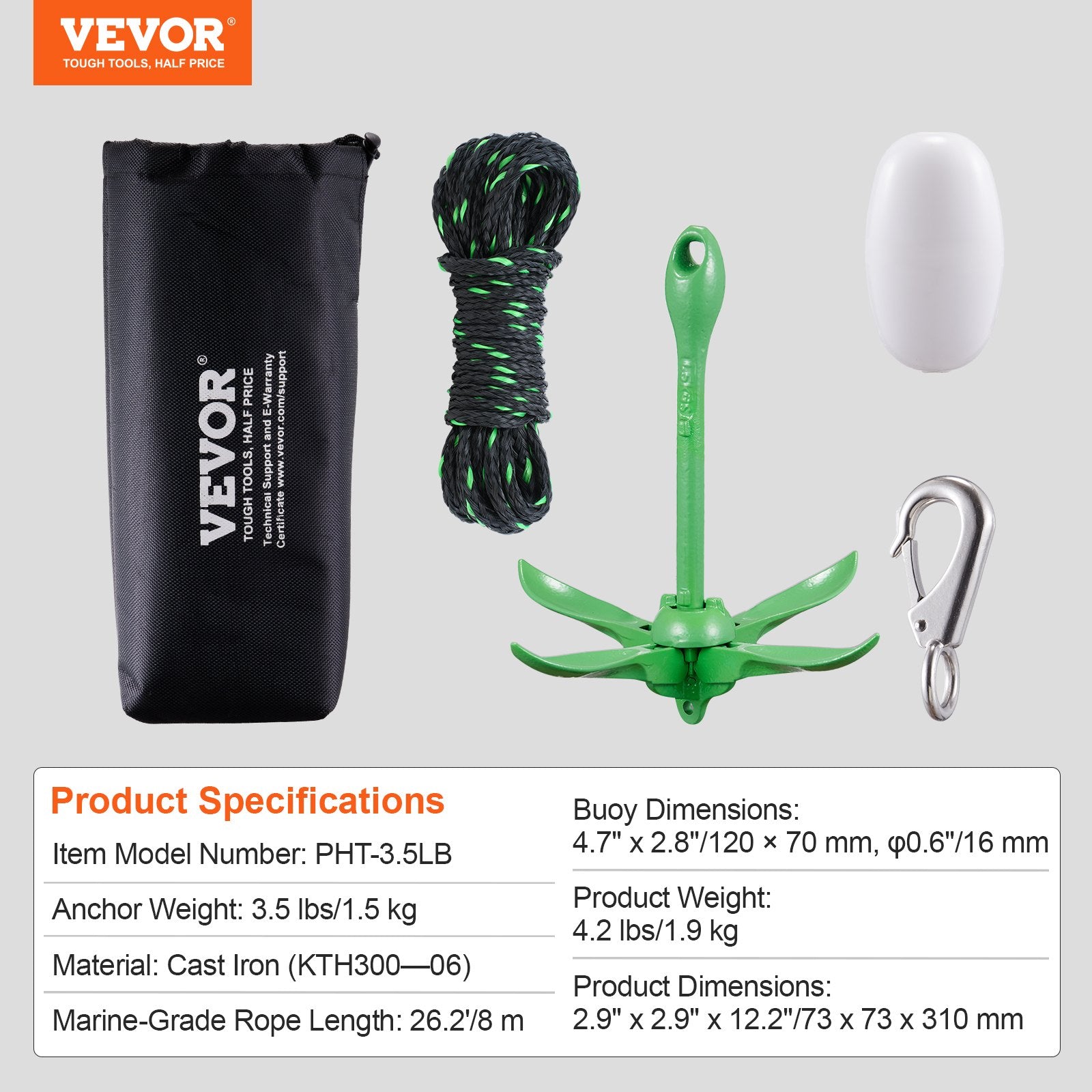 Kayak Anchor Kit, 3.5 lb Paddle Board Anchor Kit with 26.2 ft/8 m Rope and Buoy, Folding Small Boat Anchor V952-PHTMYJTPSG35NCT7KV0