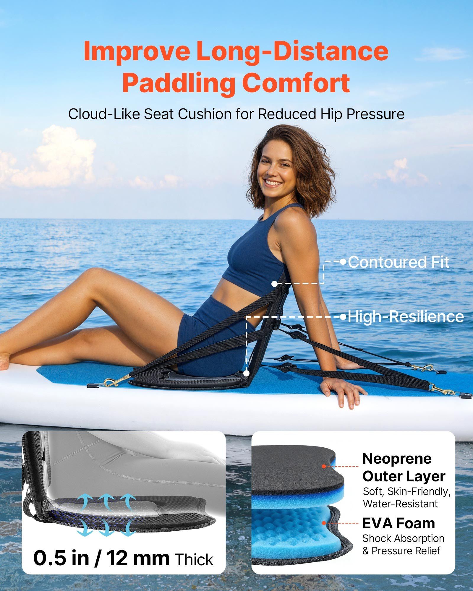 Kayak Seat, 1 Pack 12 mm Thick, Universal Paddle Board Seat with Back Support, Sit-on-Top Soft Padded Cushion V952-PHTRZYEVAPMJEN4JO001V0