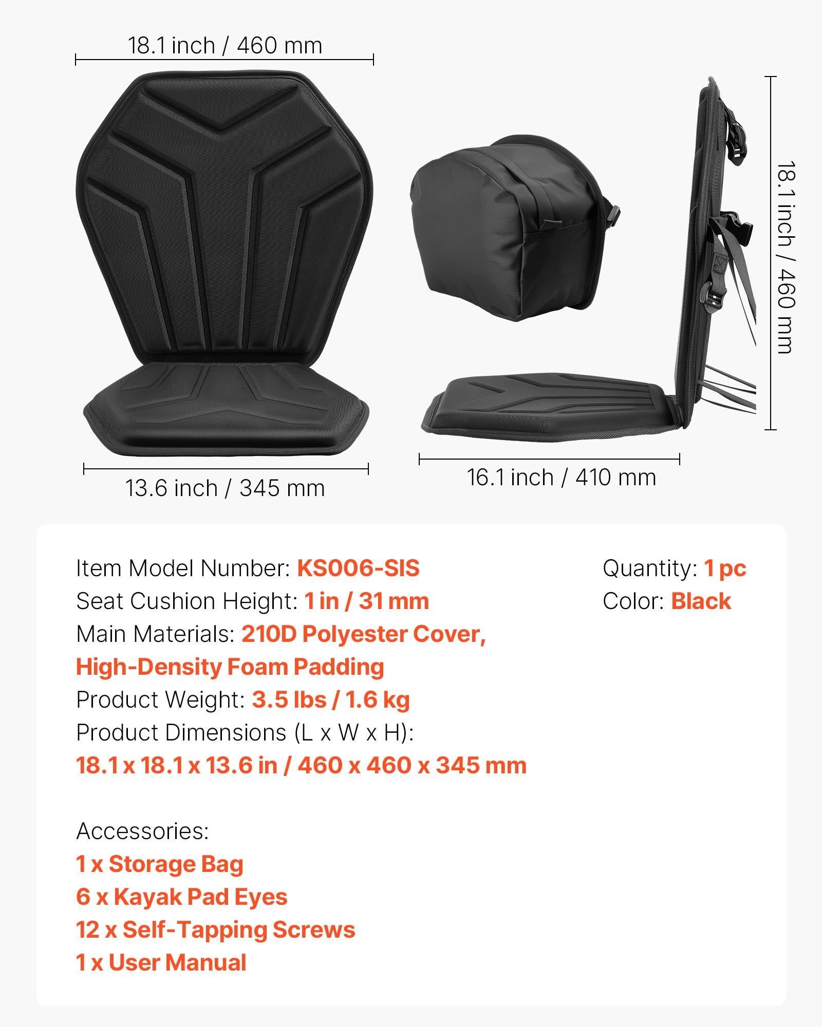 Kayak Seat, 1 Pack 31 mm Thick, Universal Paddle Board Seat with Back Support, Hexagonal Sit-on-Top Soft V952-PHTRZYEVAPMJFVEJE001V0