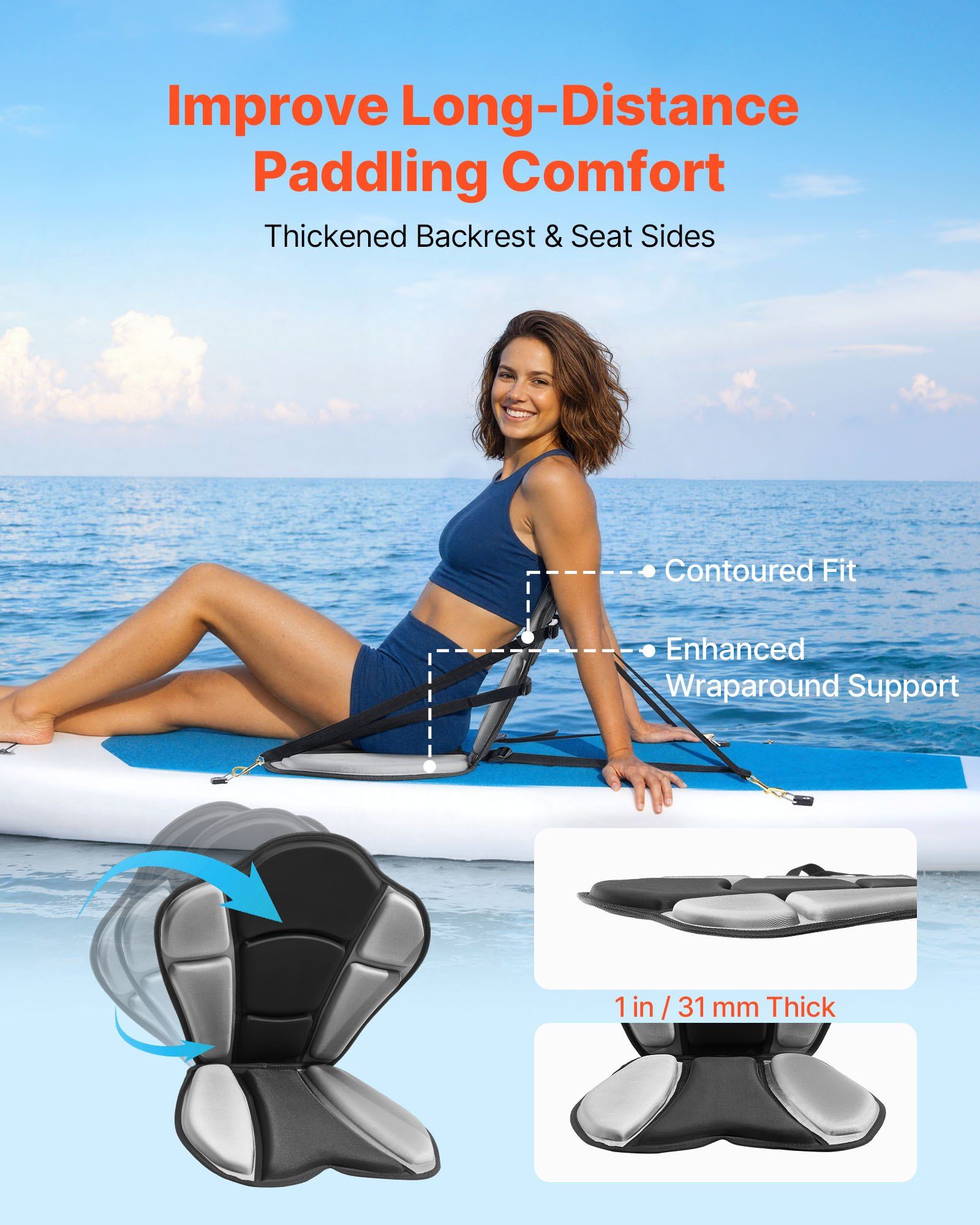 Kayak Seat, 1 Pack 31 mm Thick, Universal Paddle Board Seat with Back Support, Sit-on-Top Soft Padded Cushion V952-PHTRZYEVAPMJZT0F7001V0