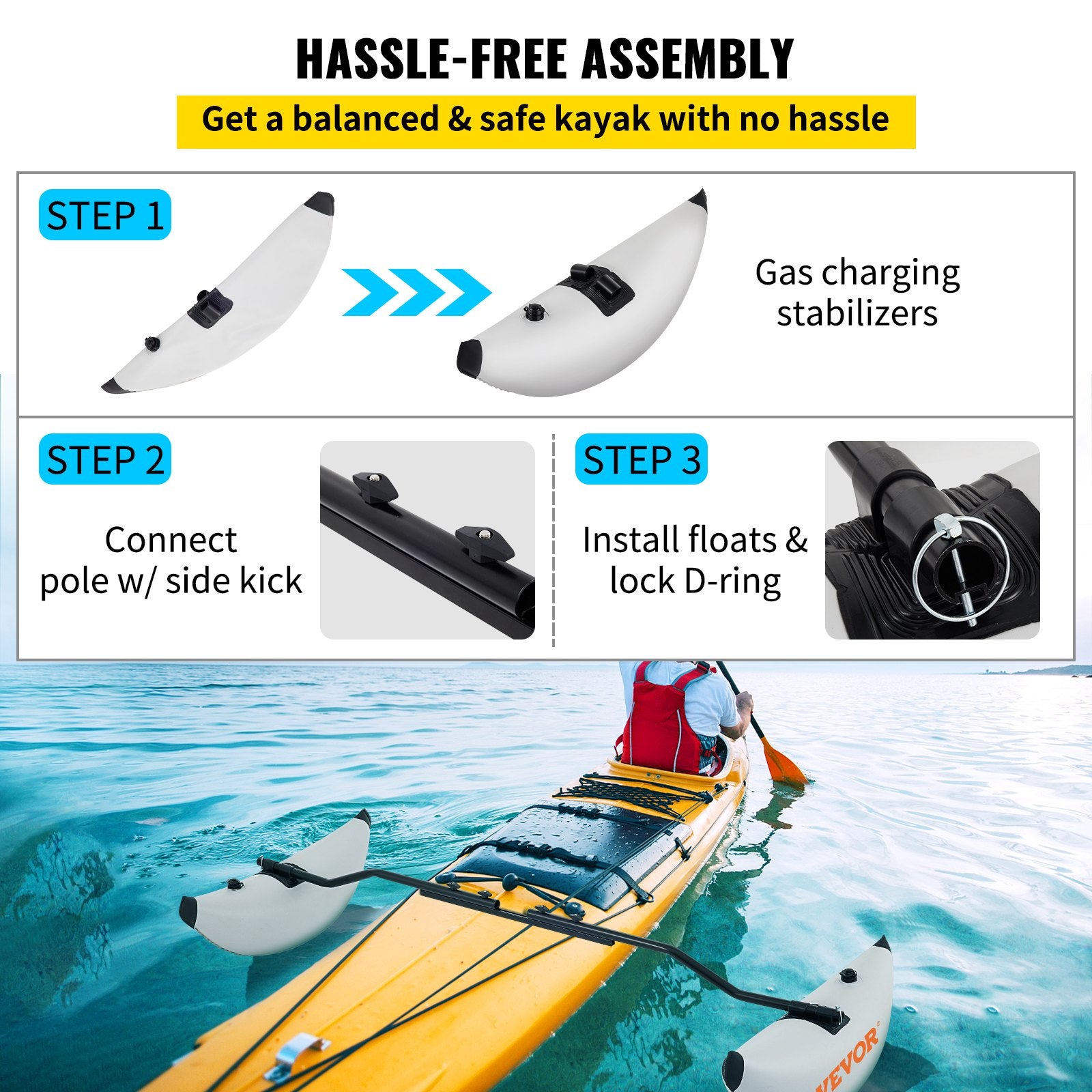 Kayak Outrigger Stabilizer Inflatable Outrigger Float 2PCS PVC w/ Arms Rod V952-PHTZTWDQTZBDDVJK5V0