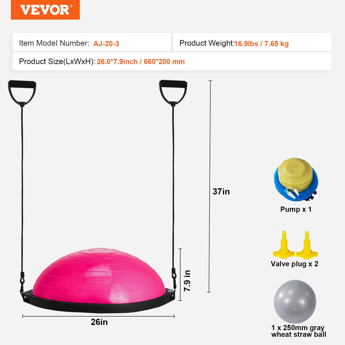 Half Exercise Ball Trainer, 26 inch Balance Ball Trainer, 1500lbs Capacity Stability Ball, Yoga Ball with V952-PHXLQ64CMBWFPSA6CV0