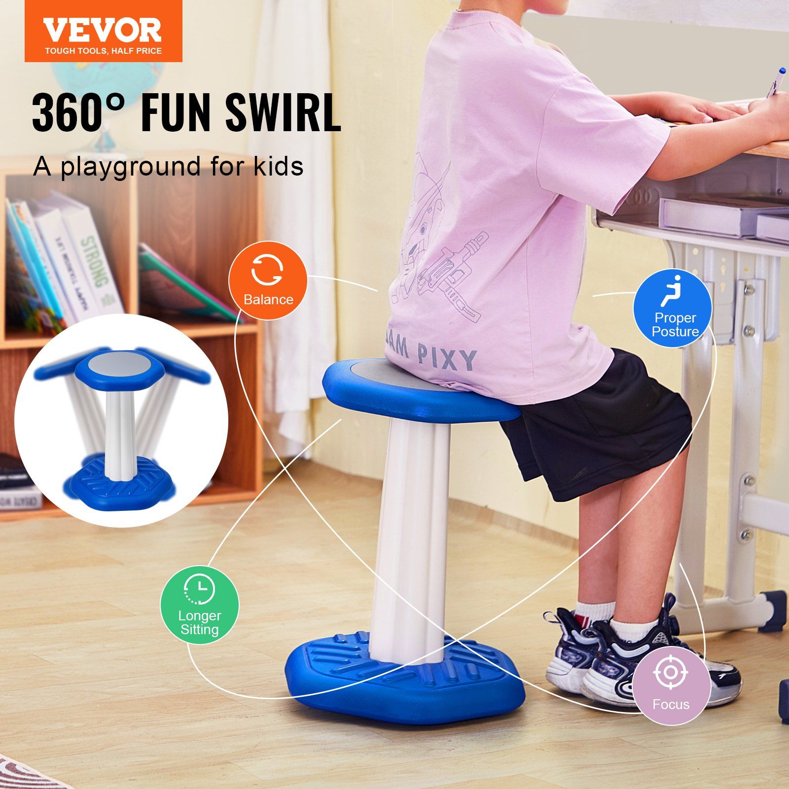 Kids Wobble Chair, Active Chair with Sponge Cushion, Wobble Stool Improves Focus, Posture and Calm Children, V952-PHZDZYJCKLSD58CJLV0