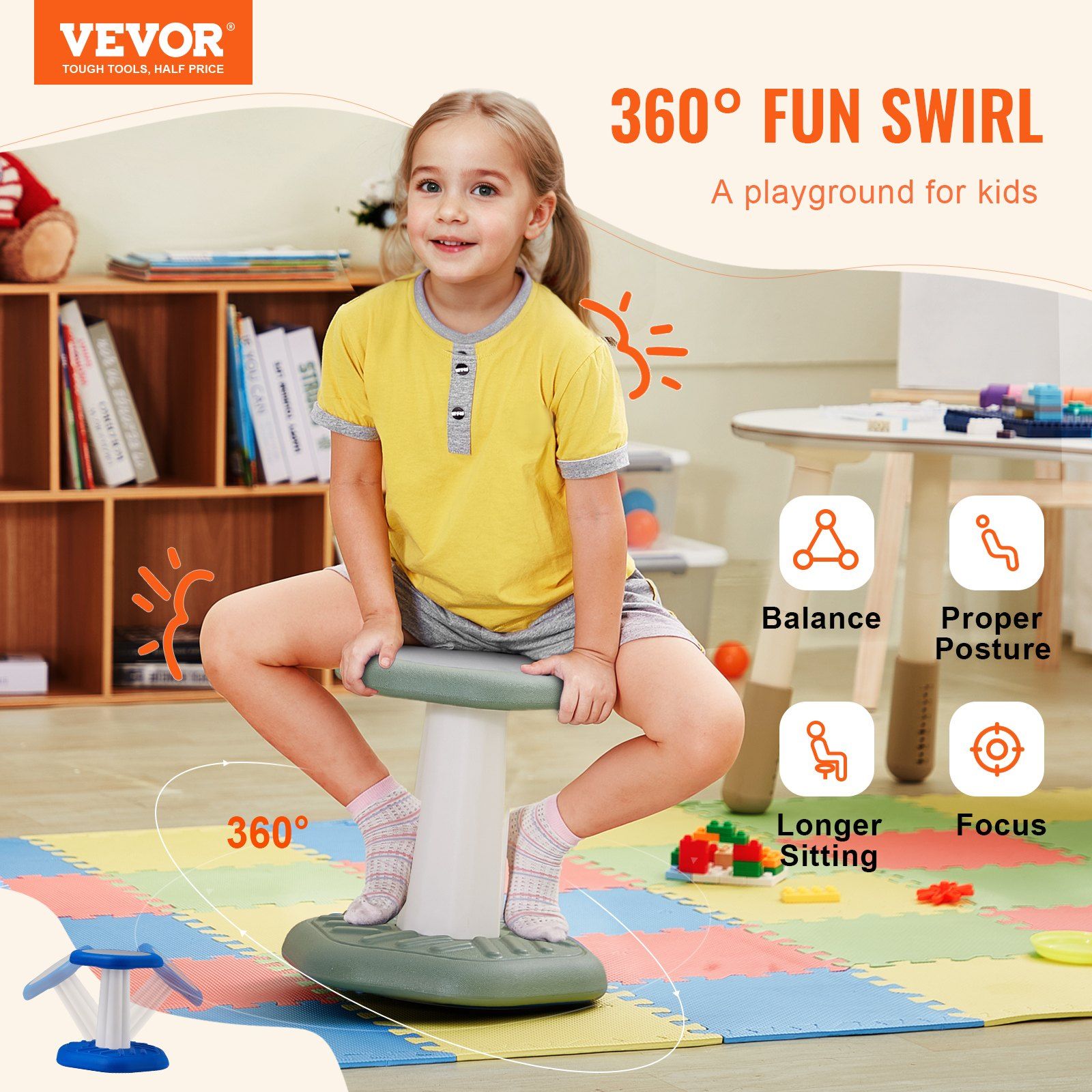Kids Wobble Chair Active Chair with Sponge Cushion, Wobble Stool Improves Focus, Posture and Calm Children, V952-PHZDZYJCKLSXJONR9V0