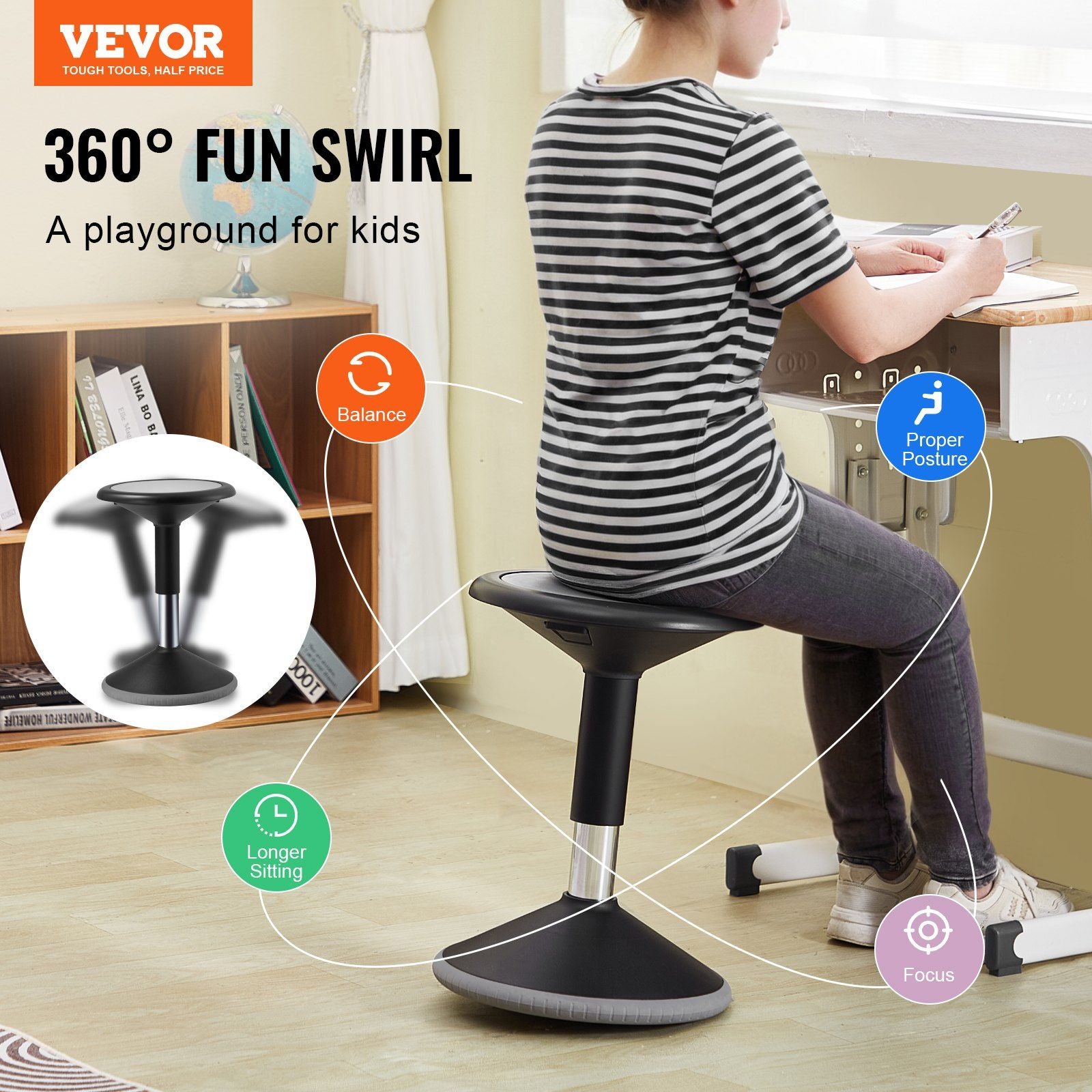 Wobble Chair, Height-Adjustable (15.7-21.7") Active Chair, Flexible Seating Wobble Stool Made of PVC+ABS V952-PHZDZYJCKWDSLAZOHV0