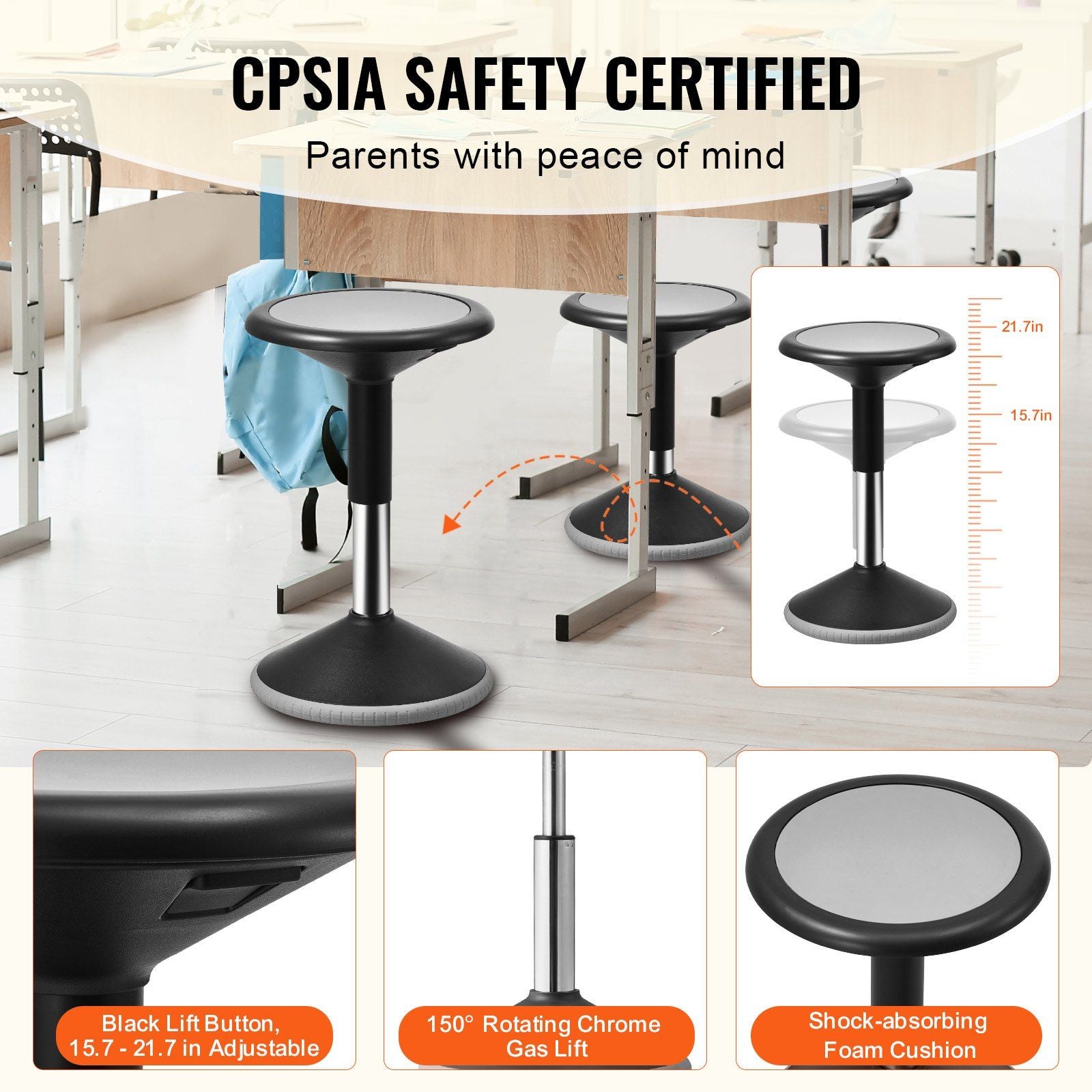 Wobble Chair, Height-Adjustable (15.7-21.7") Active Chair, Flexible Seating Wobble Stool Made of PVC+ABS V952-PHZDZYJCKWDSLAZOHV0