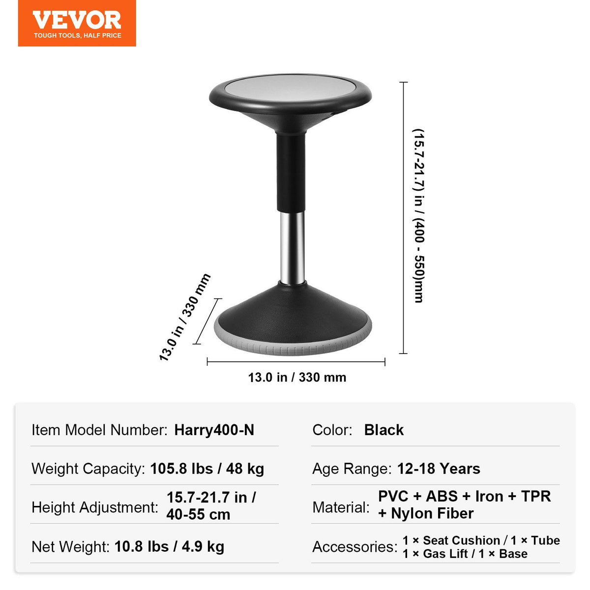 Wobble Chair, Height-Adjustable (15.7-21.7") Active Chair, Flexible Seating Wobble Stool Made of PVC+ABS V952-PHZDZYJCKWDSLAZOHV0