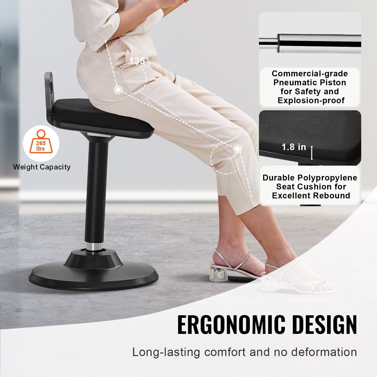 Active Chair with Handle, Height-Adjustable (24.6-34.4") Wobble Chair Made of Elastic Fabric & 45 mm Foam, V952-PHZDZYXWHJGGF89KTV0