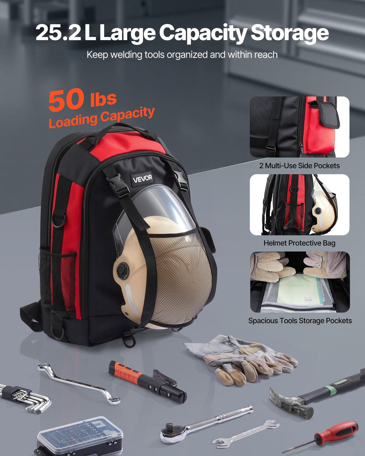 25.2L Welding Backpack 1680D Polyester Welder Backpack for Tool and Helmet V952-PJHJBBBDLHJB61PCB001V0