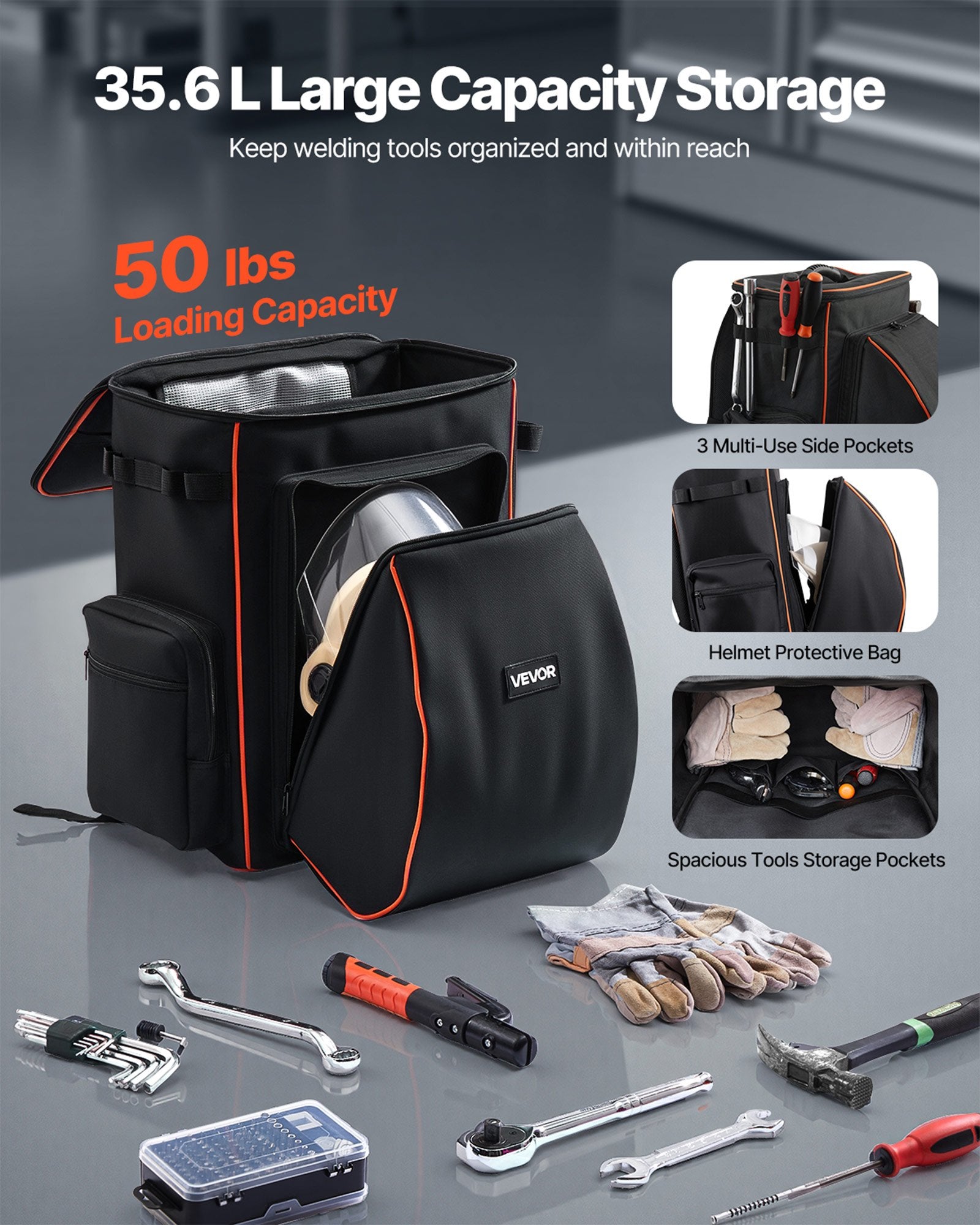 35.6L Welding Backpack 600D Polyester Welder Backpack for Tools and Helmet V952-PJHJBBBDLHJBP420R001V0