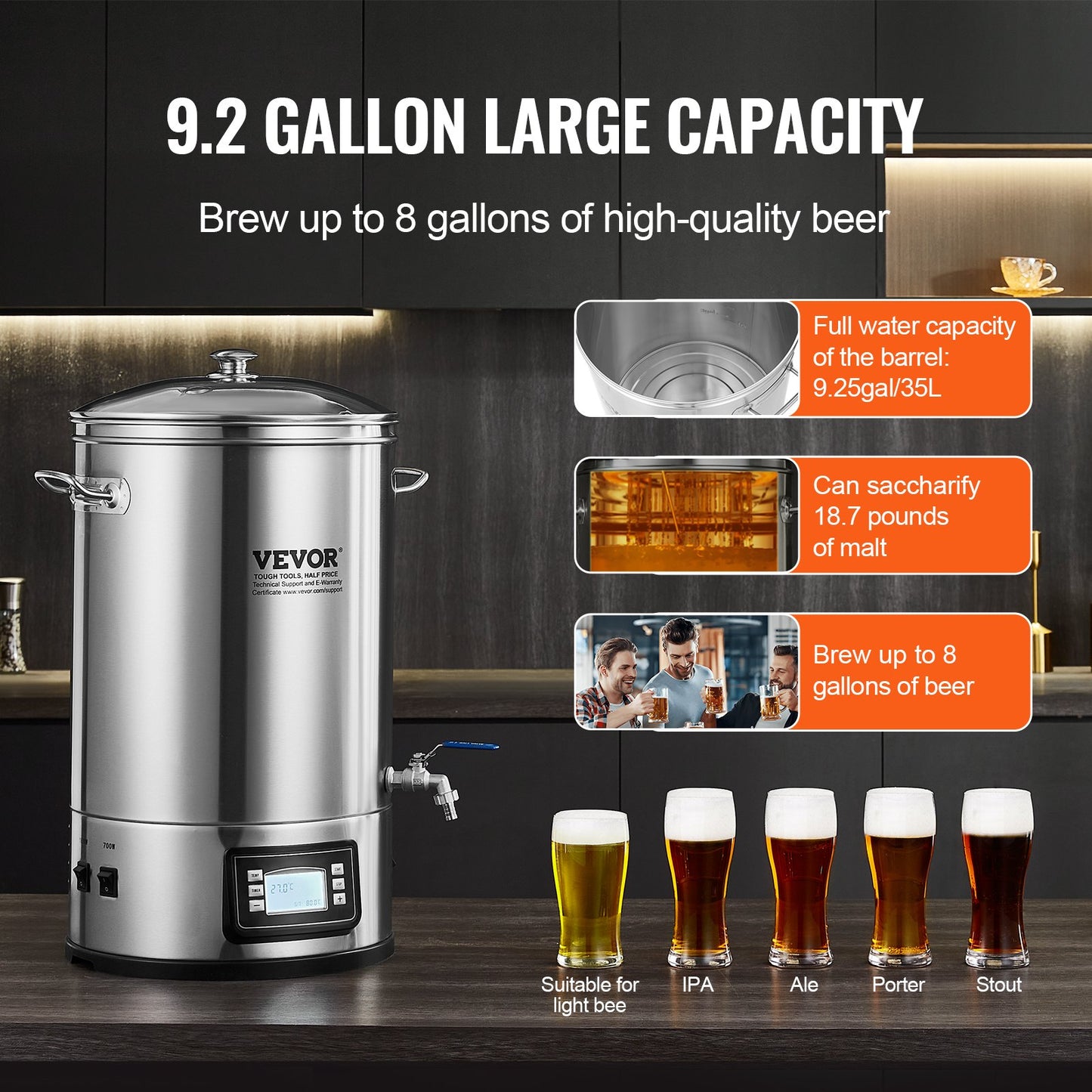 Electric Brewing System, 8 GALLON Brewing Stock Pot, All-in-One Home Beer Brewer, 304 Stainless Steel Brewing V952-PJNJJ8GALWBDXJHW9V3