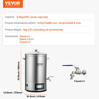 Electric Brewing System, 8 GALLON Brewing Stock Pot, All-in-One Home Beer Brewer, 304 Stainless Steel Brewing V952-PJNJJ8GALWBDXJHW9V3
