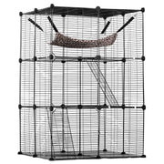 Large 3-tier Cat Cage, 28 x 28 x 41", DIY Detachable Metal Wire Durable Cat Enclosure, with Large Hammock 2 V952-PJSMBSL28W281ORKFV0