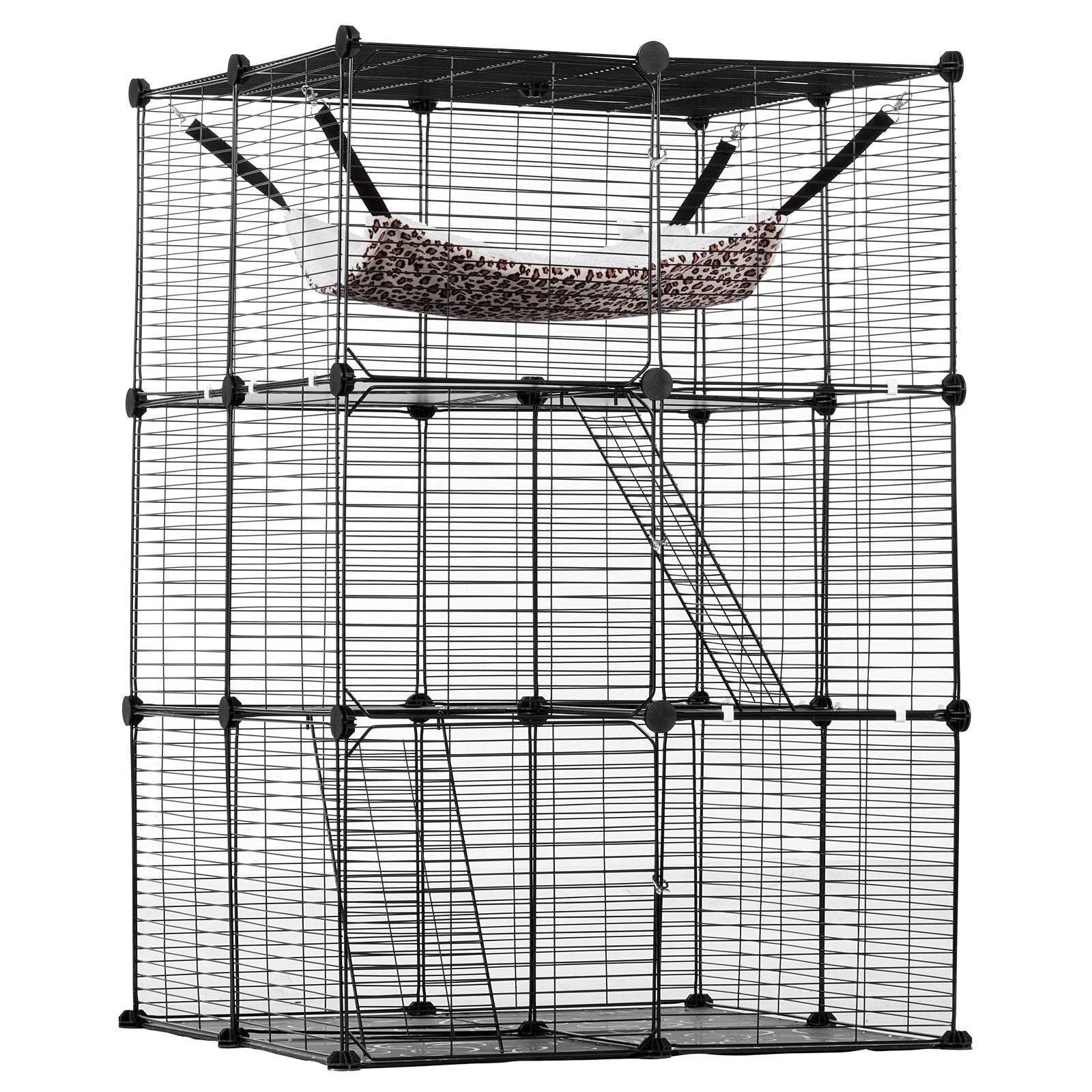 Large 3-tier Cat Cage, 28 x 28 x 41", DIY Detachable Metal Wire Durable Cat Enclosure, with Large Hammock 2 V952-PJSMBSL28W281ORKFV0