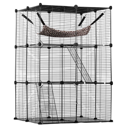 Large 3-tier Cat Cage, 28 x 28 x 41", DIY Detachable Metal Wire Durable Cat Enclosure, with Large Hammock 2 V952-PJSMBSL28W281ORKFV0