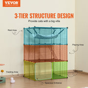 Large 3-tier Cat Cage, 28 x 28 x 41", DIY Detachable Metal Wire Durable Cat Enclosure, with Large Hammock 2 V952-PJSMBSL28W281ORKFV0