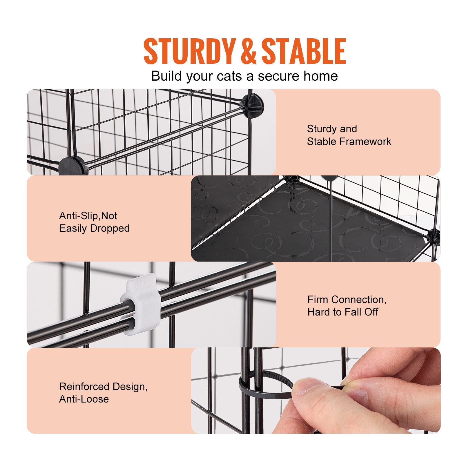 Large 3-tier Cat Cage, 28 x 28 x 41", DIY Detachable Metal Wire Durable Cat Enclosure, with Large Hammock 2 V952-PJSMBSL28W281ORKFV0