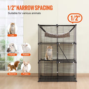 Large 3-tier Cat Cage, 28 x 28 x 41", DIY Detachable Metal Wire Durable Cat Enclosure, with Large Hammock 2 V952-PJSMBSL28W281ORKFV0