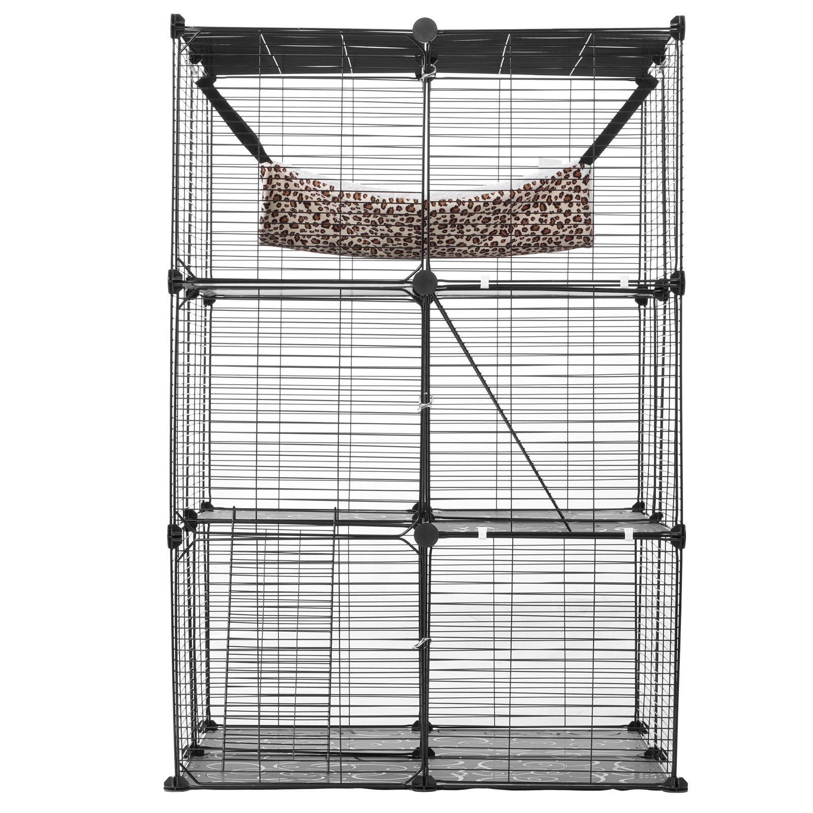 Large 3-tier Cat Cage, 28 x 28 x 41", DIY Detachable Metal Wire Durable Cat Enclosure, with Large Hammock 2 V952-PJSMBSL28W281ORKFV0