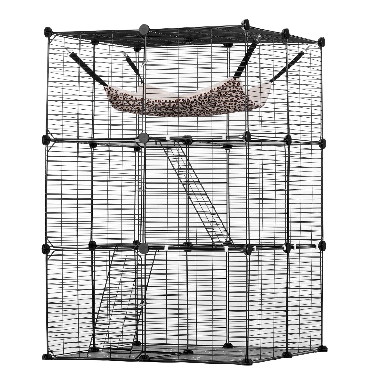 Large 3-tier Cat Cage, 28 x 28 x 41", DIY Detachable Metal Wire Durable Cat Enclosure, with Large Hammock 2 V952-PJSMBSL28W281ORKFV0