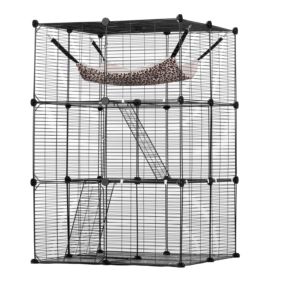 Large 3-tier Cat Cage, 28 x 28 x 41", DIY Detachable Metal Wire Durable Cat Enclosure, with Large Hammock 2 V952-PJSMBSL28W281ORKFV0