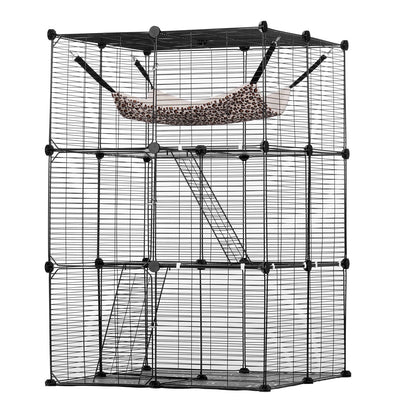 Large 3-tier Cat Cage, 28 x 28 x 41", DIY Detachable Metal Wire Durable Cat Enclosure, with Large Hammock 2 V952-PJSMBSL28W281ORKFV0