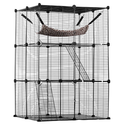 Large 3-tier Cat Cage, 28 x 28 x 41", DIY Detachable Metal Wire Durable Cat Enclosure, with Large Hammock 2 V952-PJSMBSL28W281ORKFV0